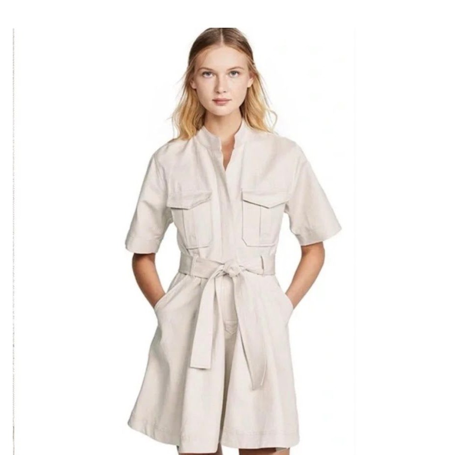 A.L.C. Bryn Belted Cotton-Linen Utility Mini Dress - Beige/Ecru - Size 6